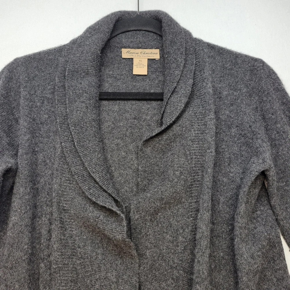 Marisa Christina Cardigan Womens XS Gray Cashmere Shawl‎ Collar Bell Sleeve Open